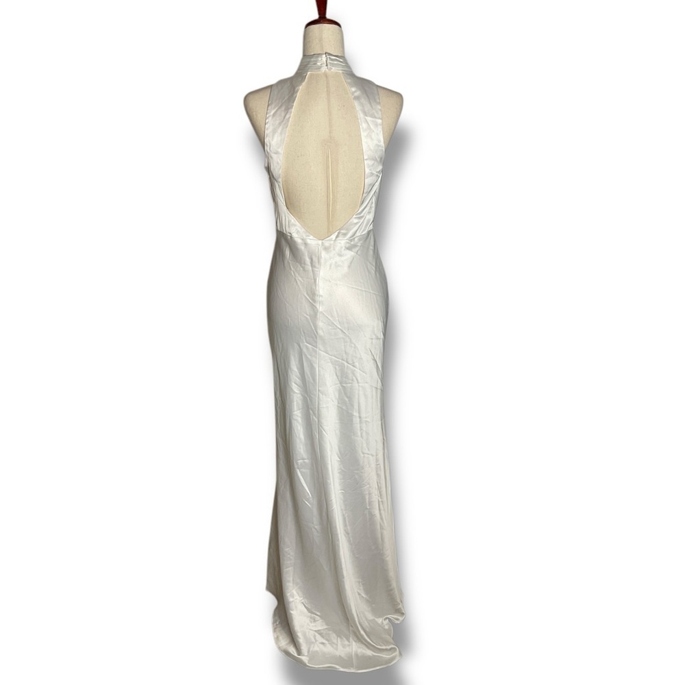 Lulus White Satin High Neck Cutout Cowl Open Back Maxi Gown Size Small - Picture 6 of 9